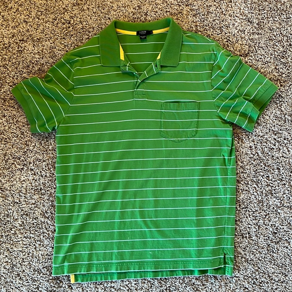 JCrew green striped polo shirt